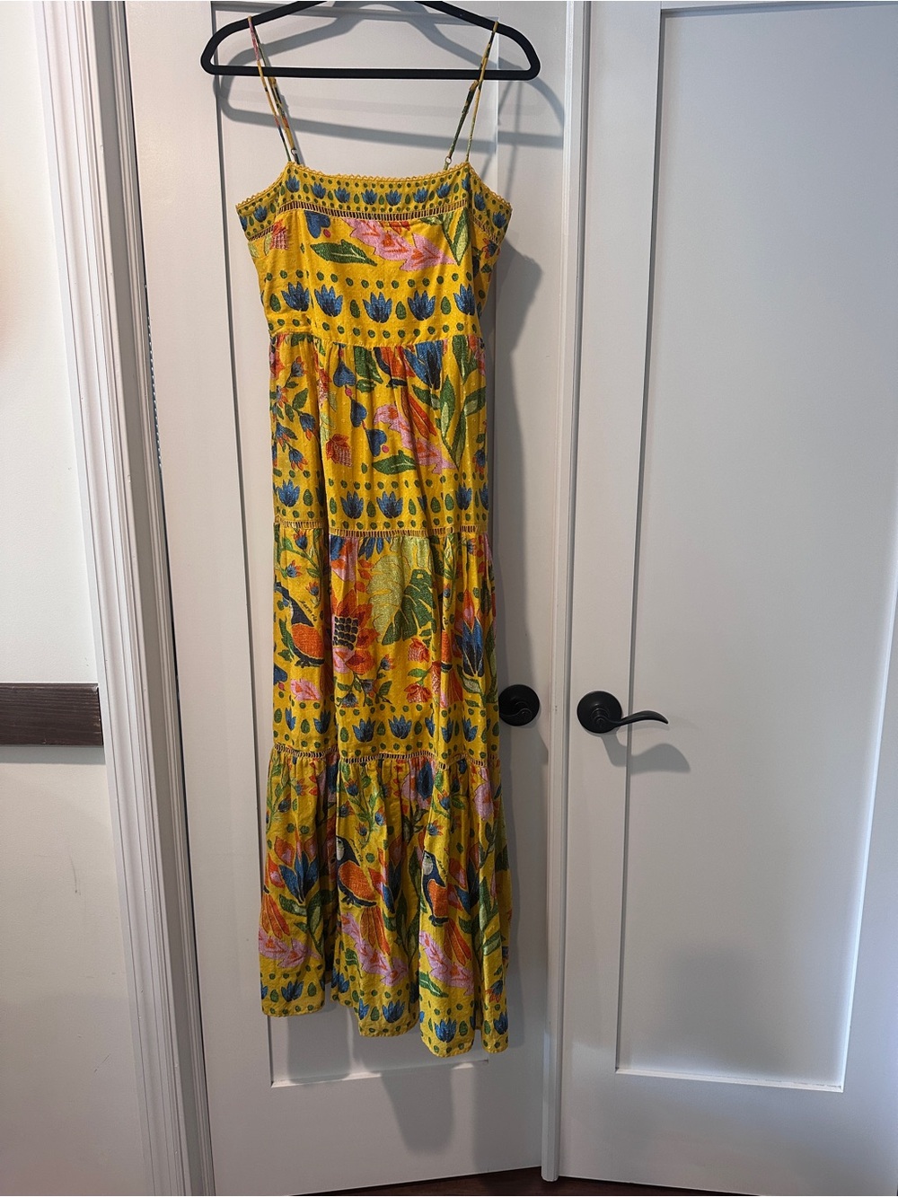 Farm Rio Yellow Floral Maxi Sundress with Spaghetti Straps